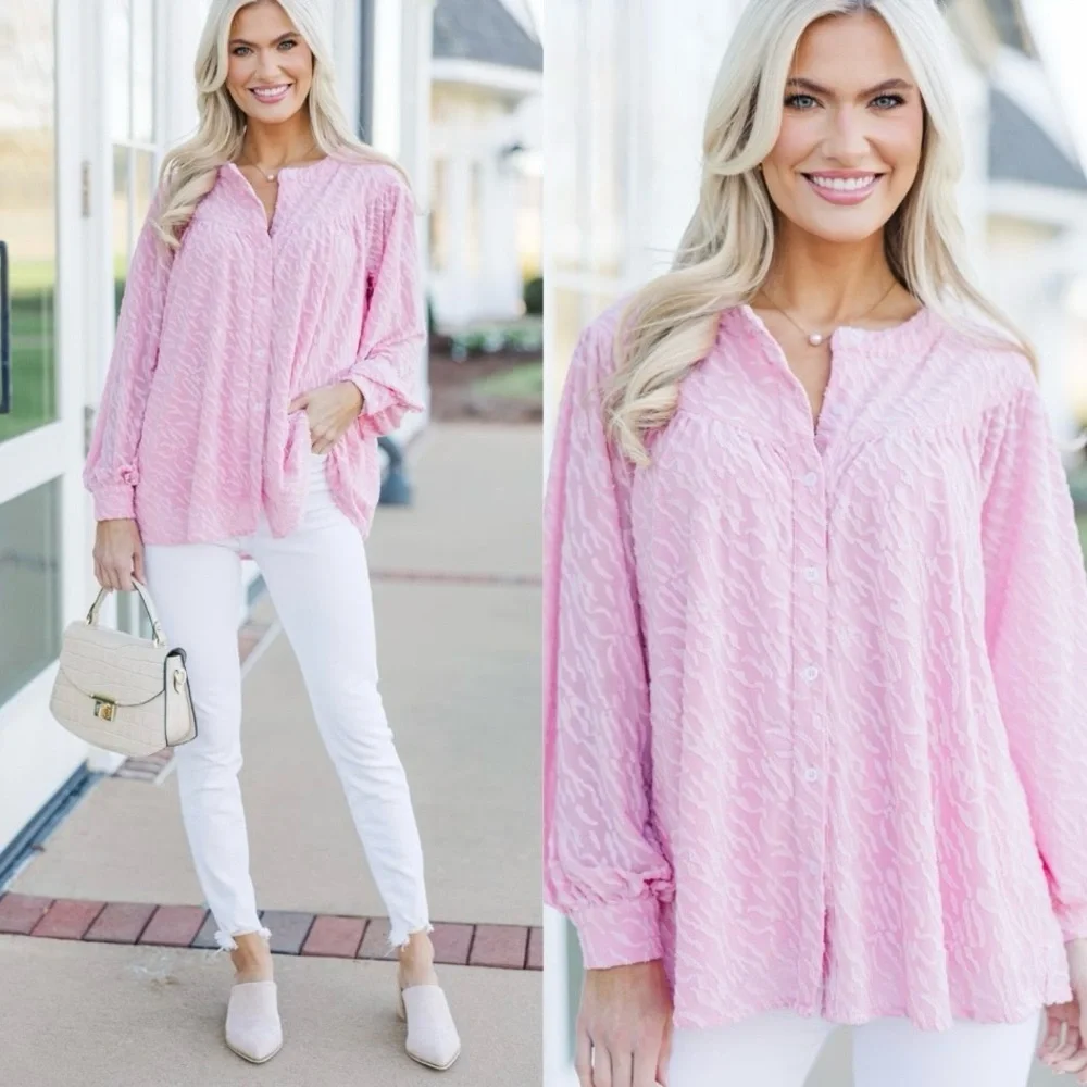 NWT Shop the Mint Pink & White Flowy Babydoll Blouse Tunic | Size Small